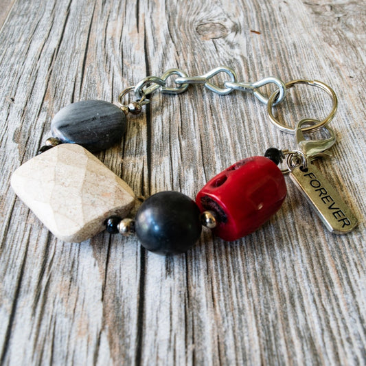 Artisan Series, Sadie - Bracelet with Red Coral, Cream Howlite, and Gray Stone