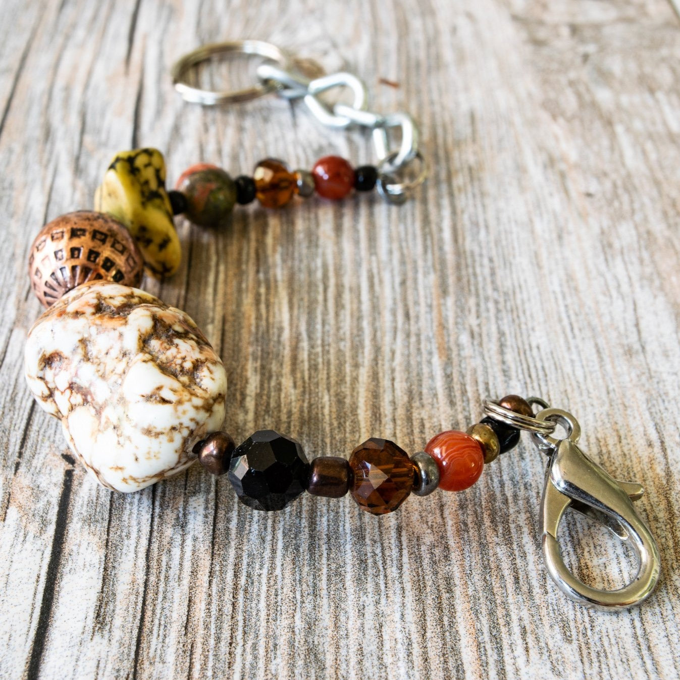 Artisan Series, Sadie Bracelet with Natural Howlite, Jasper, Cinnamon Agate, and Copper