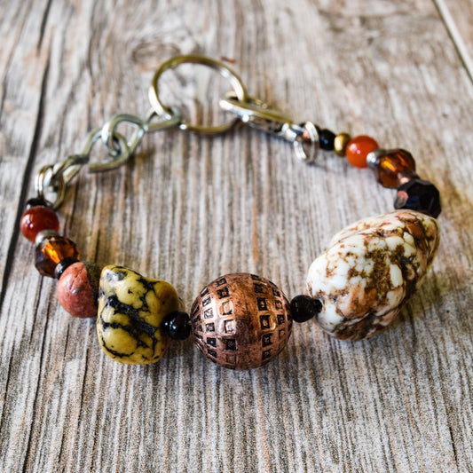 Artisan Series, Sadie Bracelet with Natural Howlite, Jasper, Cinnamon Agate, and Copper