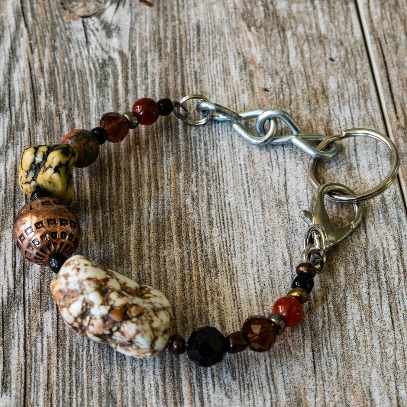 Artisan Series, Sadie Bracelet with Natural Howlite, Jasper, Cinnamon Agate, and Copper