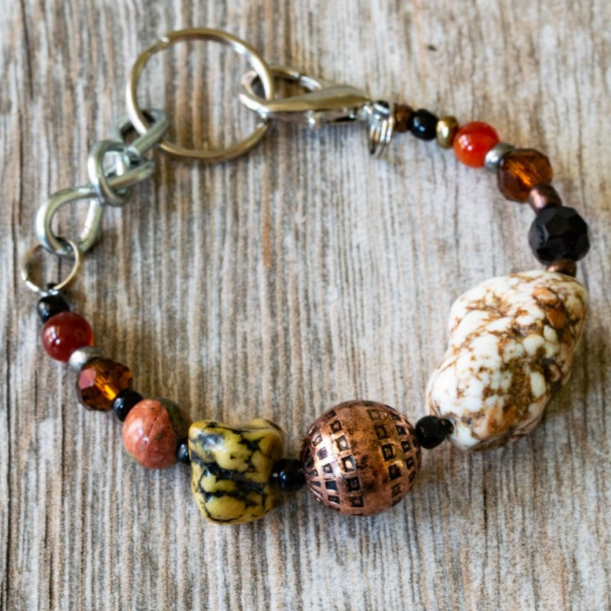 Artisan Series, Sadie Bracelet with Natural Howlite, Jasper, Cinnamon Agate, and Copper