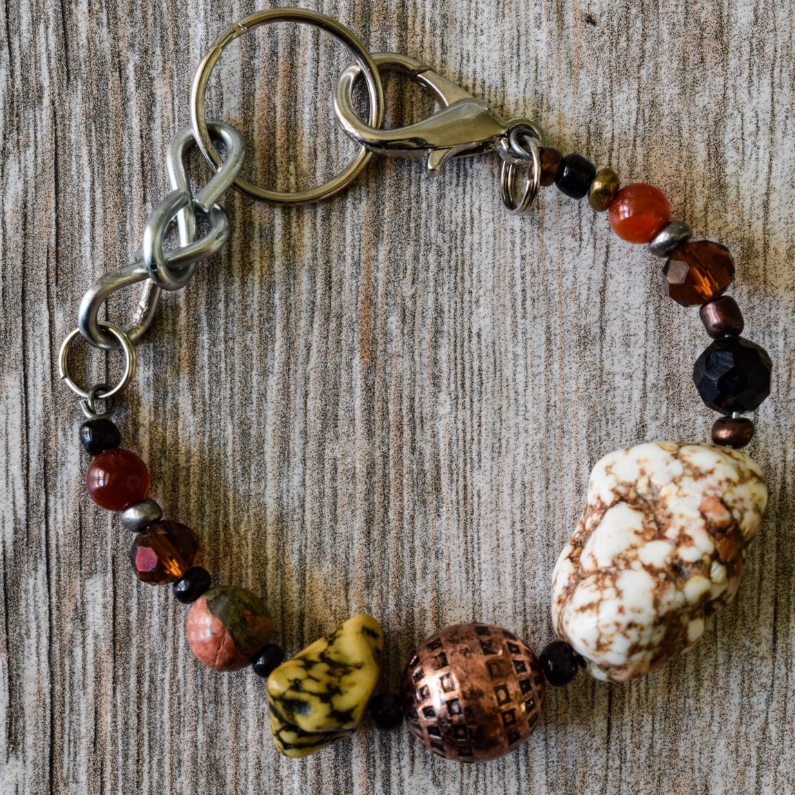 Artisan Series, Sadie Bracelet with Natural Howlite, Jasper, Cinnamon Agate, and Copper