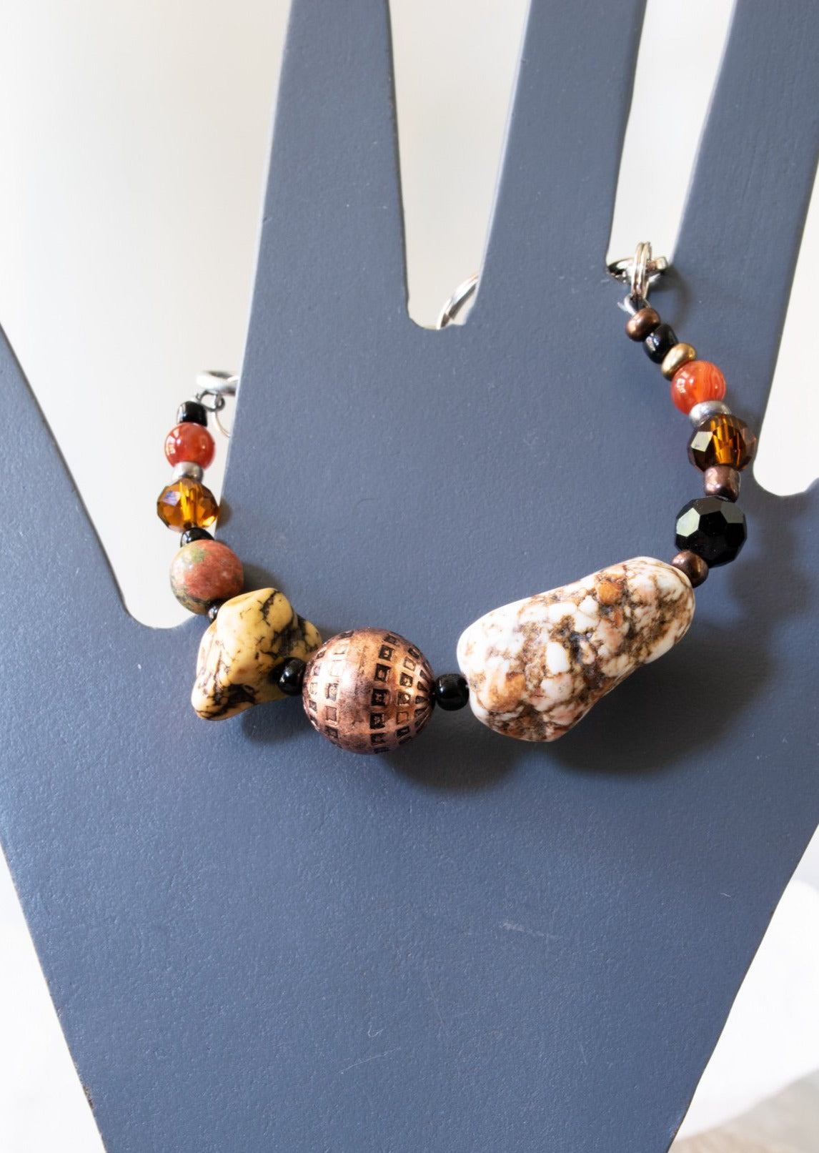 Artisan Series, Sadie Bracelet with Natural Howlite, Jasper, Cinnamon Agate, and Copper