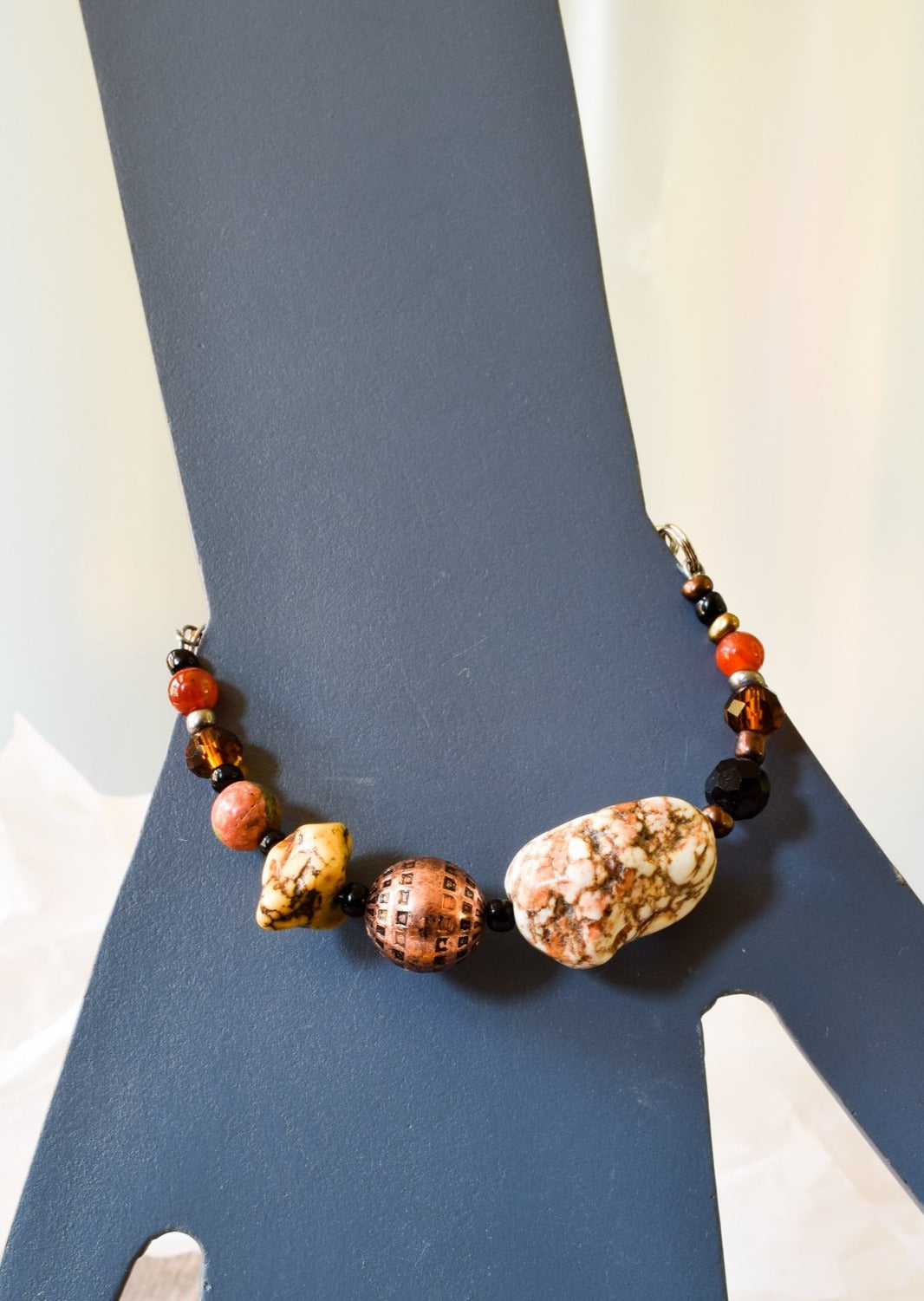 Artisan Series, Sadie Bracelet with Natural Howlite, Jasper, Cinnamon Agate, and Copper