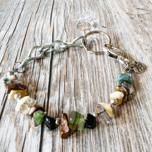 Artisan Series, Sadie Bracelet with Stacked Mixed Stones, Ambers, Greens and Cream Colors