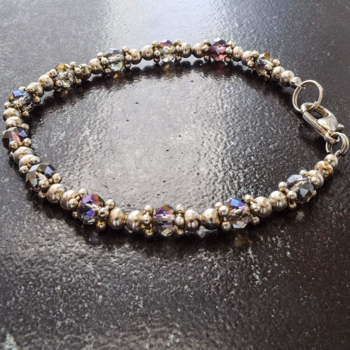 Expressions in Blue, Bracelet with Delicate Faceted Crystals, and Small Silver Beads