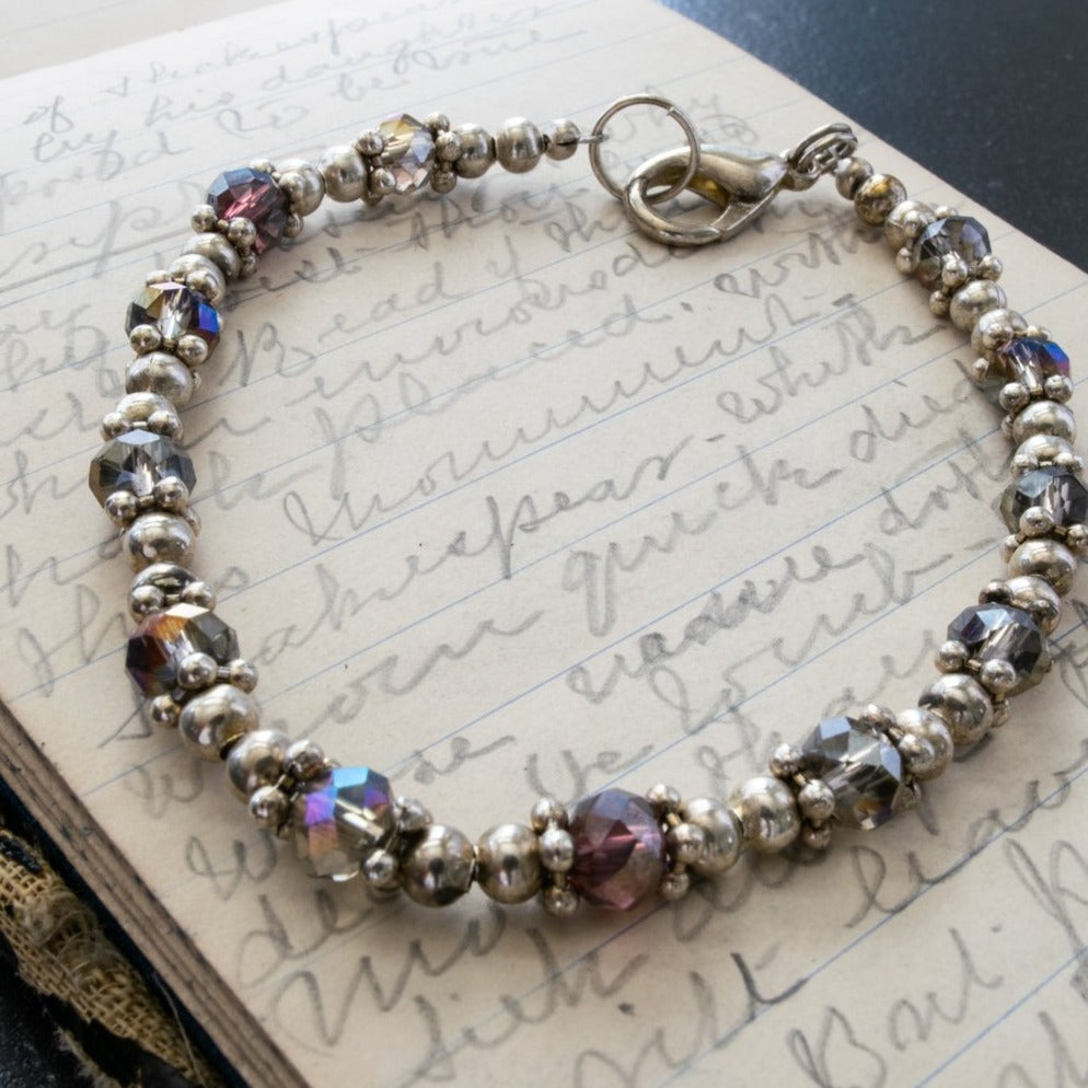 Expressions in Blue, Bracelet with Delicate Faceted Crystals, and Small Silver Beads