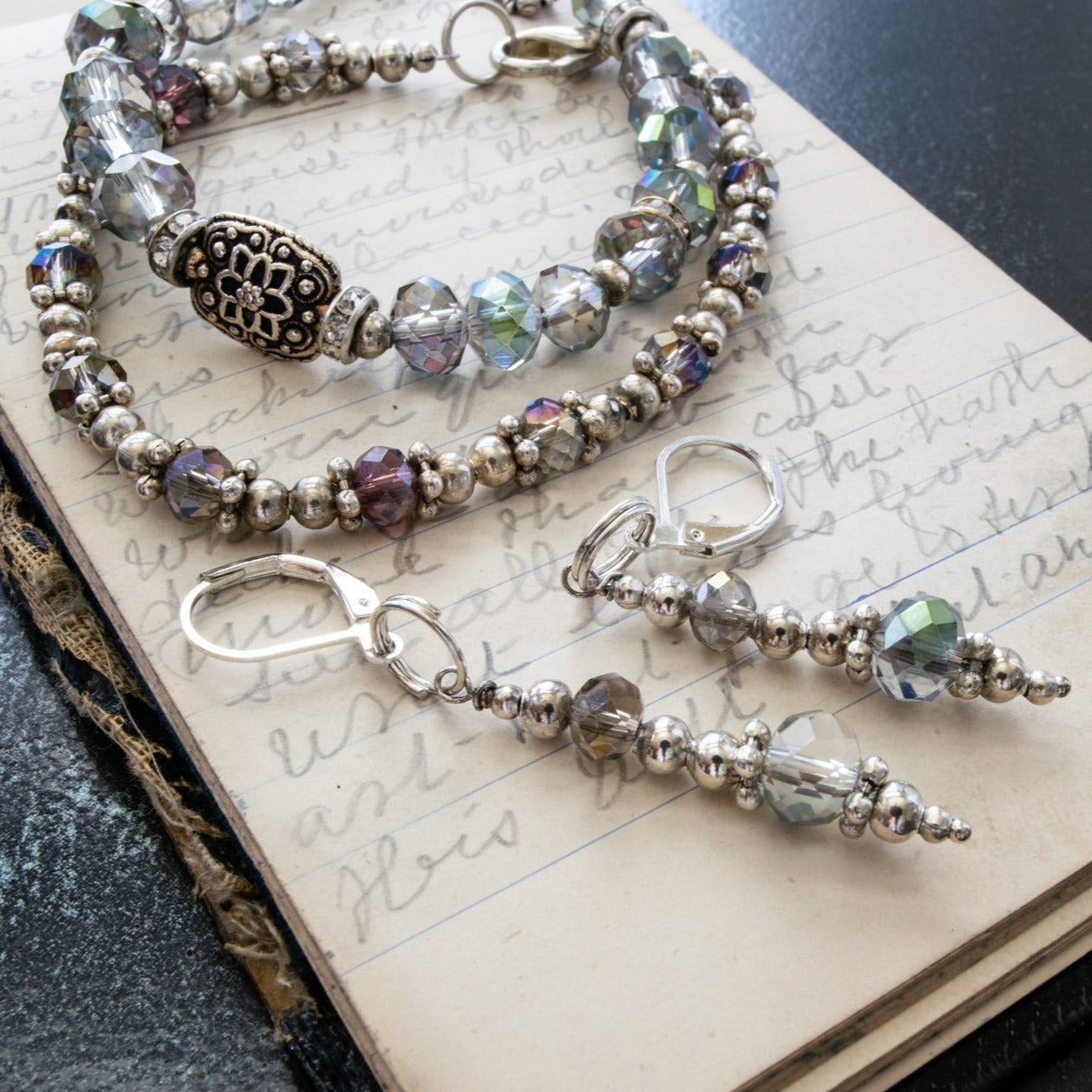 Expressions in Blue, Bracelet with Delicate Faceted Crystals, and Small Silver Beads