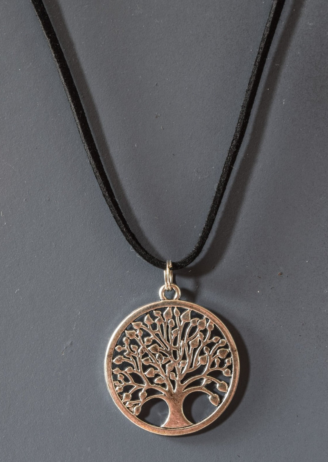 Woodlands, Silver Tree of Life Pendant on a Black Faux Leather Cord Necklace