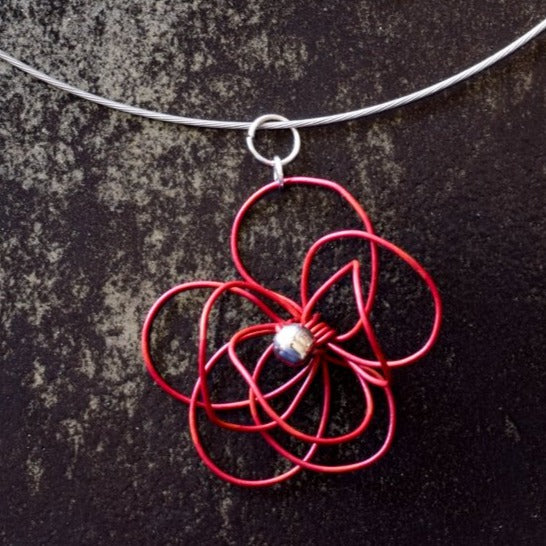 Blooms, Summer Single Bloom Red Pansy Necklace