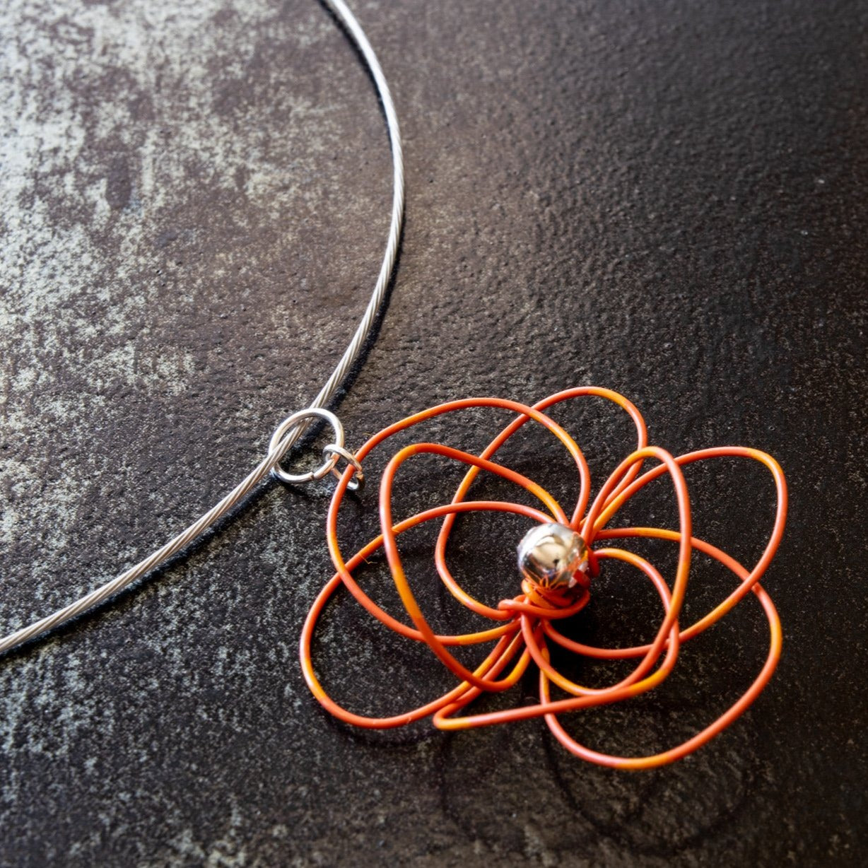 Blooms, Summer Single Bloom Orange Pansy Necklace