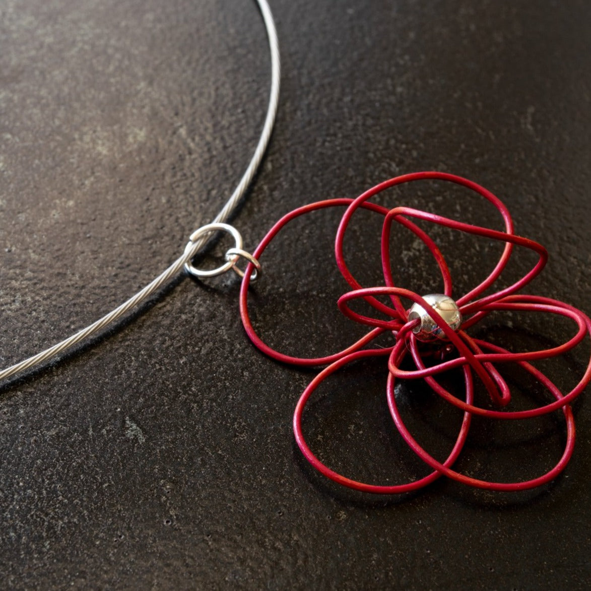 Blooms, Summer Single Bloom Red Pansy Necklace