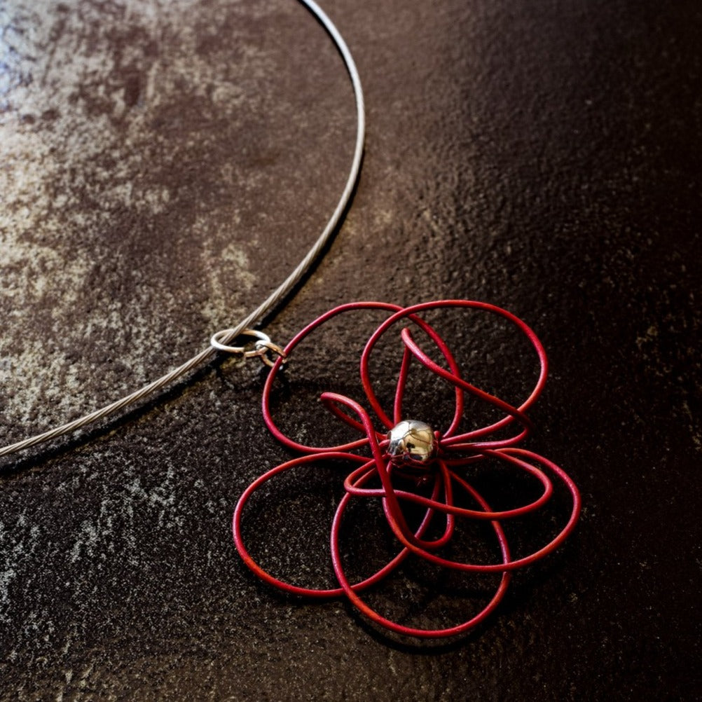 Blooms, Summer Single Bloom Red Pansy Necklace