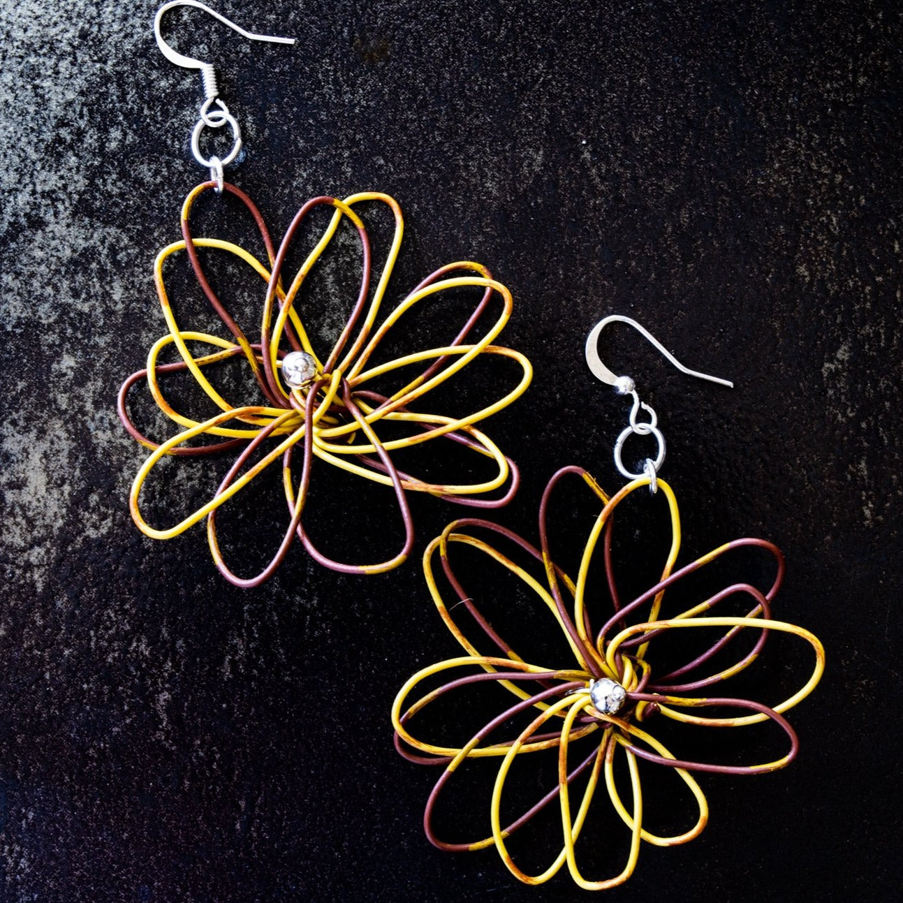 Blooms, Autumn Flowers Gold and Brown Dangle Earrings