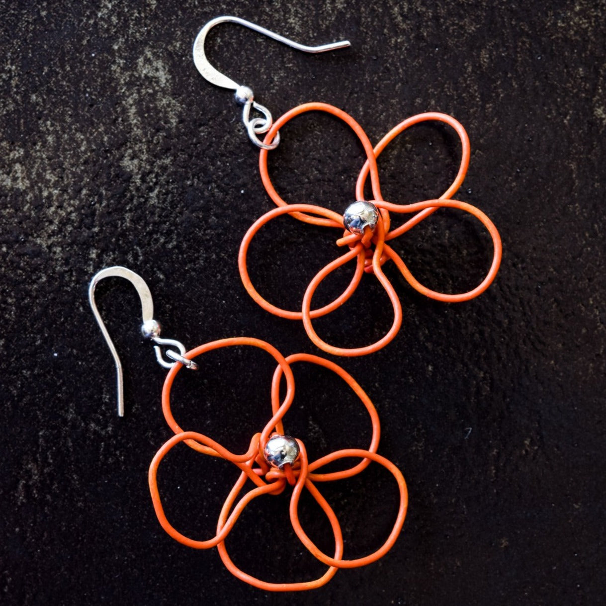 Blooms, Summer Flowers Orange Pansy Dangle Earrings