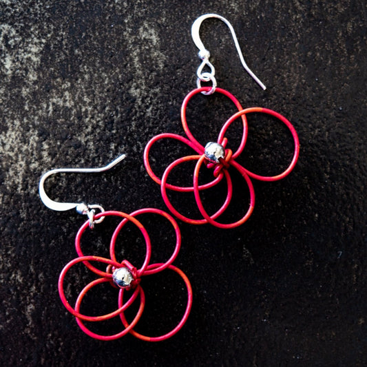 Blooms, Summer Flowers Red Pansy Dangle Earrings