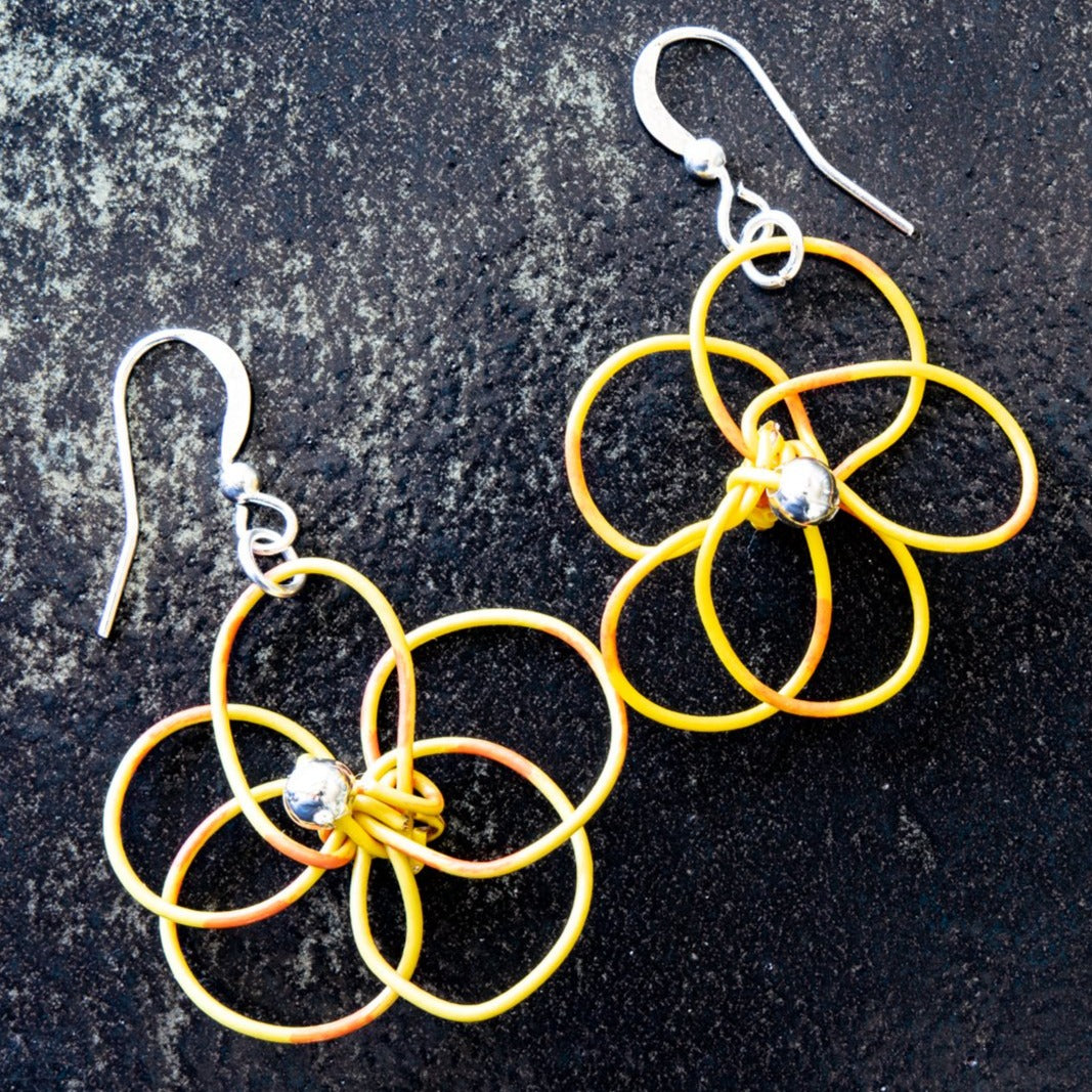 Blooms, Summer Flowers Yellow and Orange Pansy Dangle Earrings