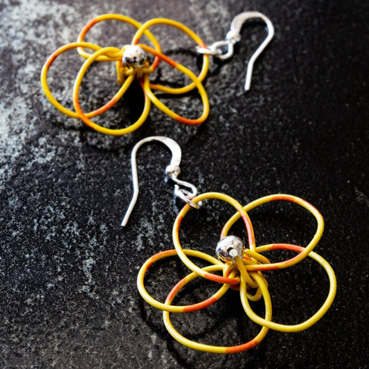 Blooms, Summer Flowers Yellow and Orange Pansy Dangle Earrings