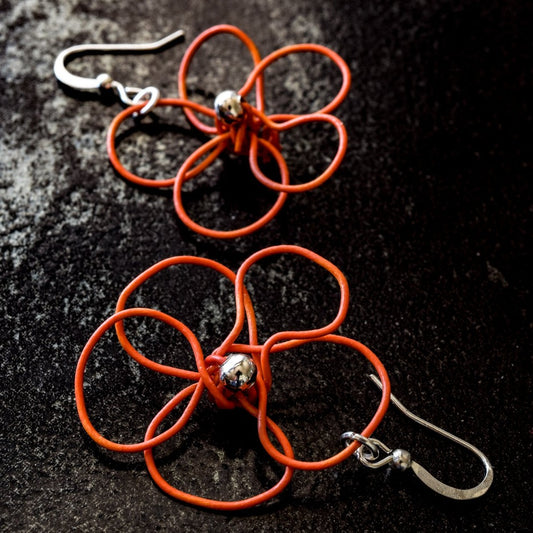 Blooms, Summer Flowers Orange Pansy Dangle Earrings