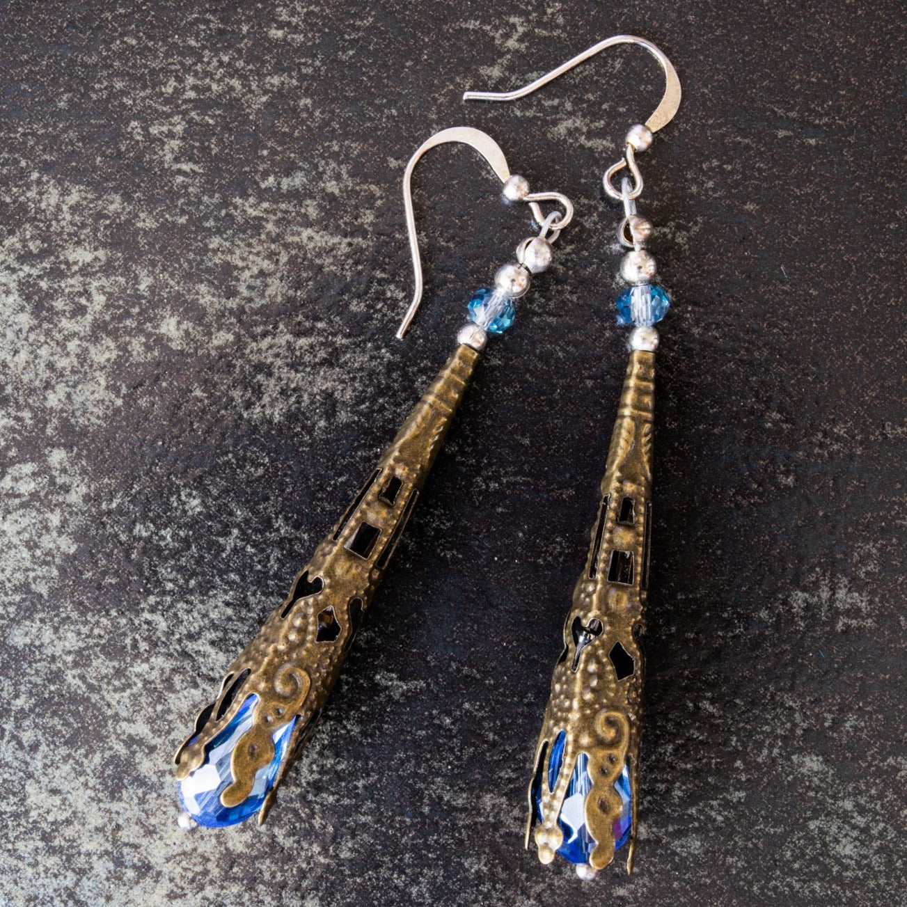 Filigree, Floral Bluebell Dangle Earrings