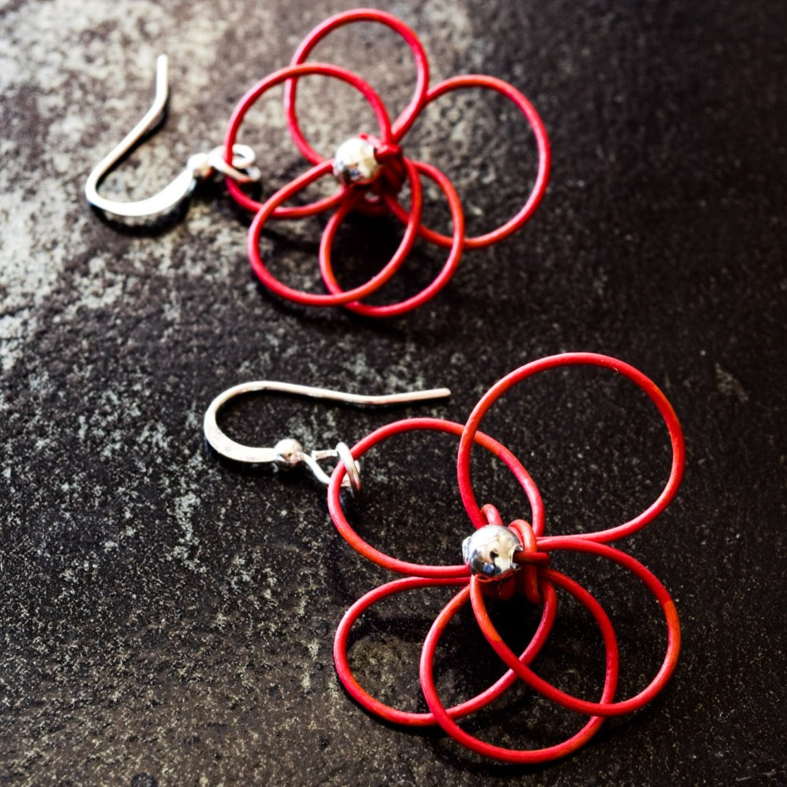 Blooms, Summer Flowers Red Pansy Dangle Earrings