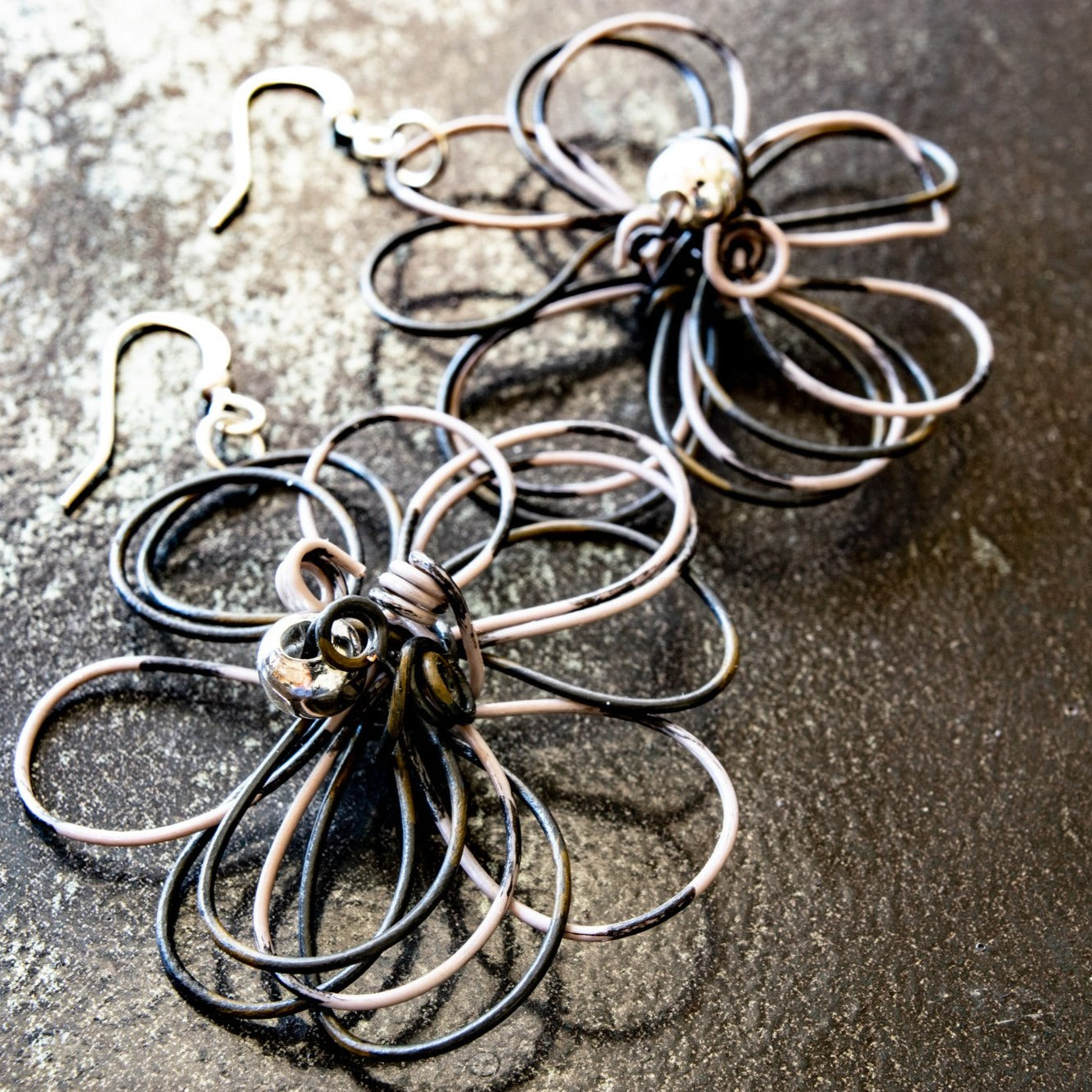 Blooms, Summer Nights Black and Gray Dangle Earrings