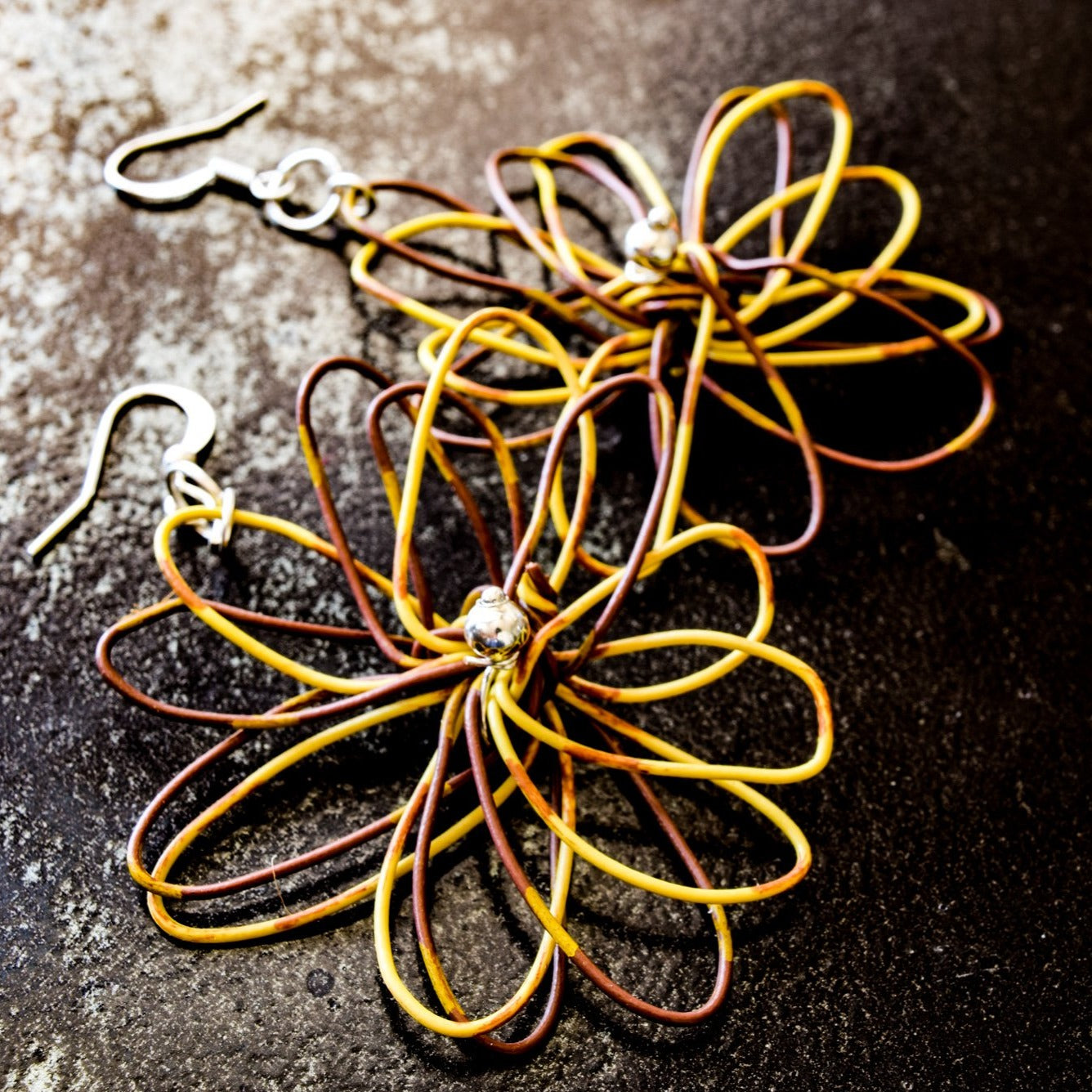 Blooms, Autumn Flowers Gold and Brown Dangle Earrings