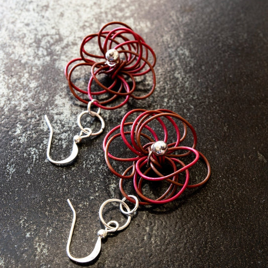 Blooms, Autumn Flowers Red Mums Dangle Earrings