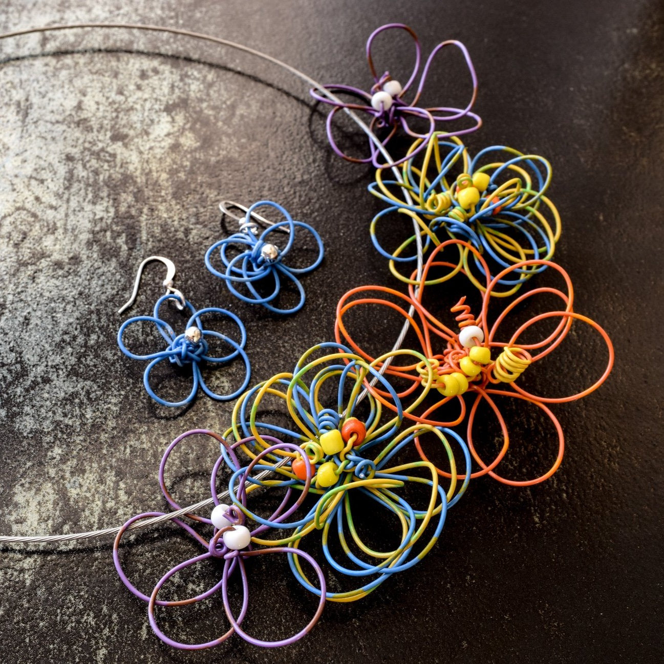 Blooms, Summer Garden, Five Mixed Color Flowers, Necklace