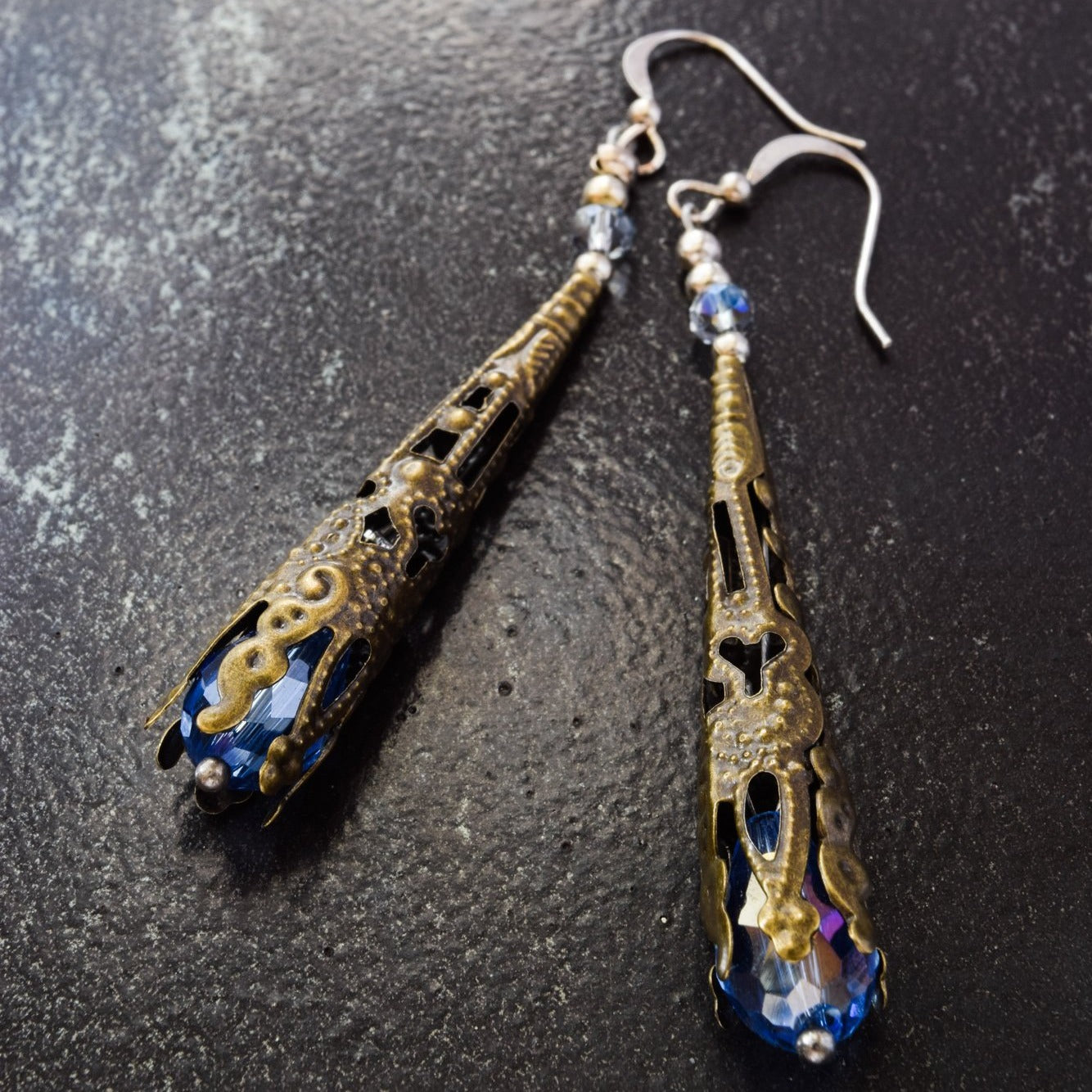 Filigree, Floral Bluebell Dangle Earrings