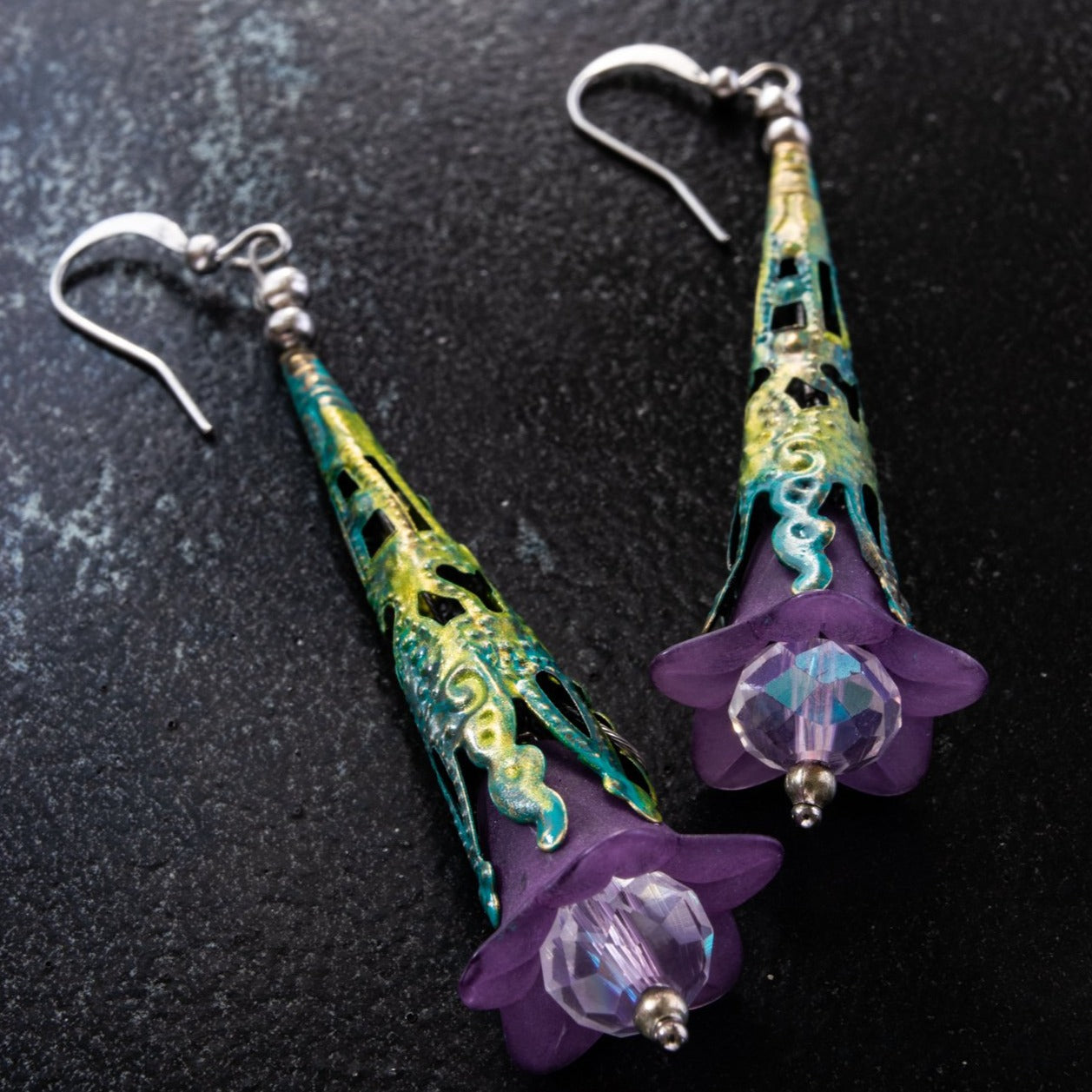 Filigree, Dangle Earrings with Lavender Bells