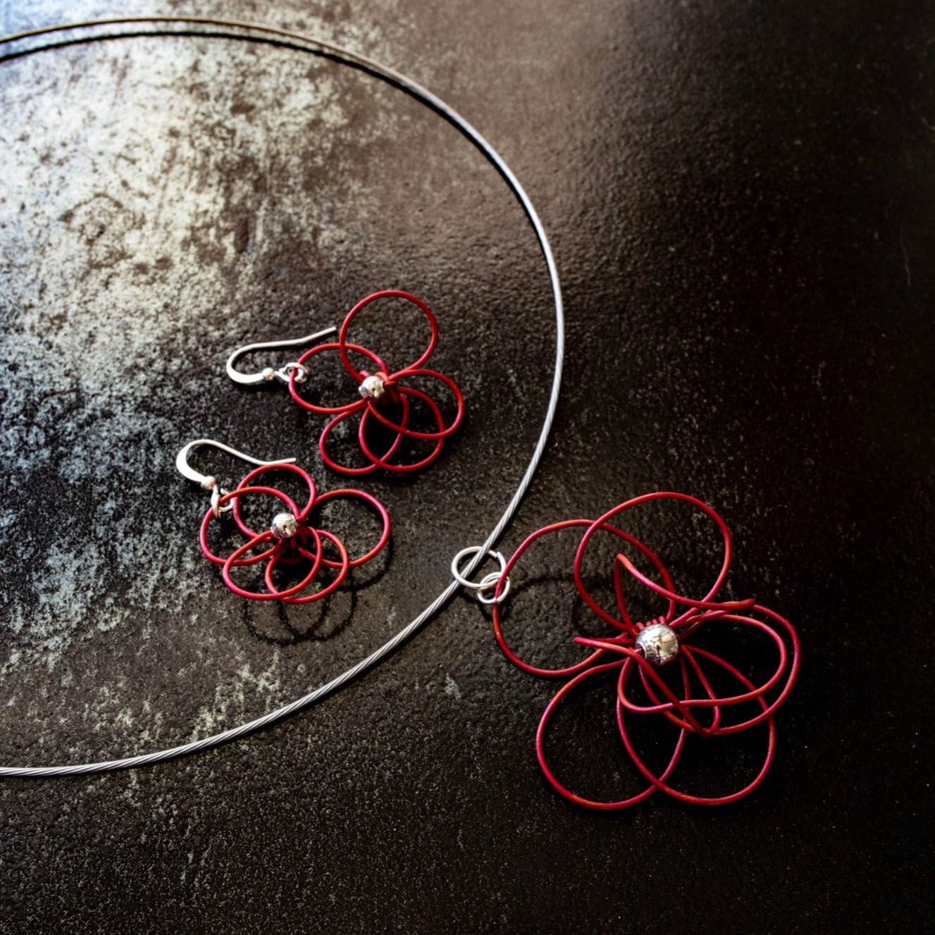 Blooms, Summer Single Bloom Red Pansy Necklace