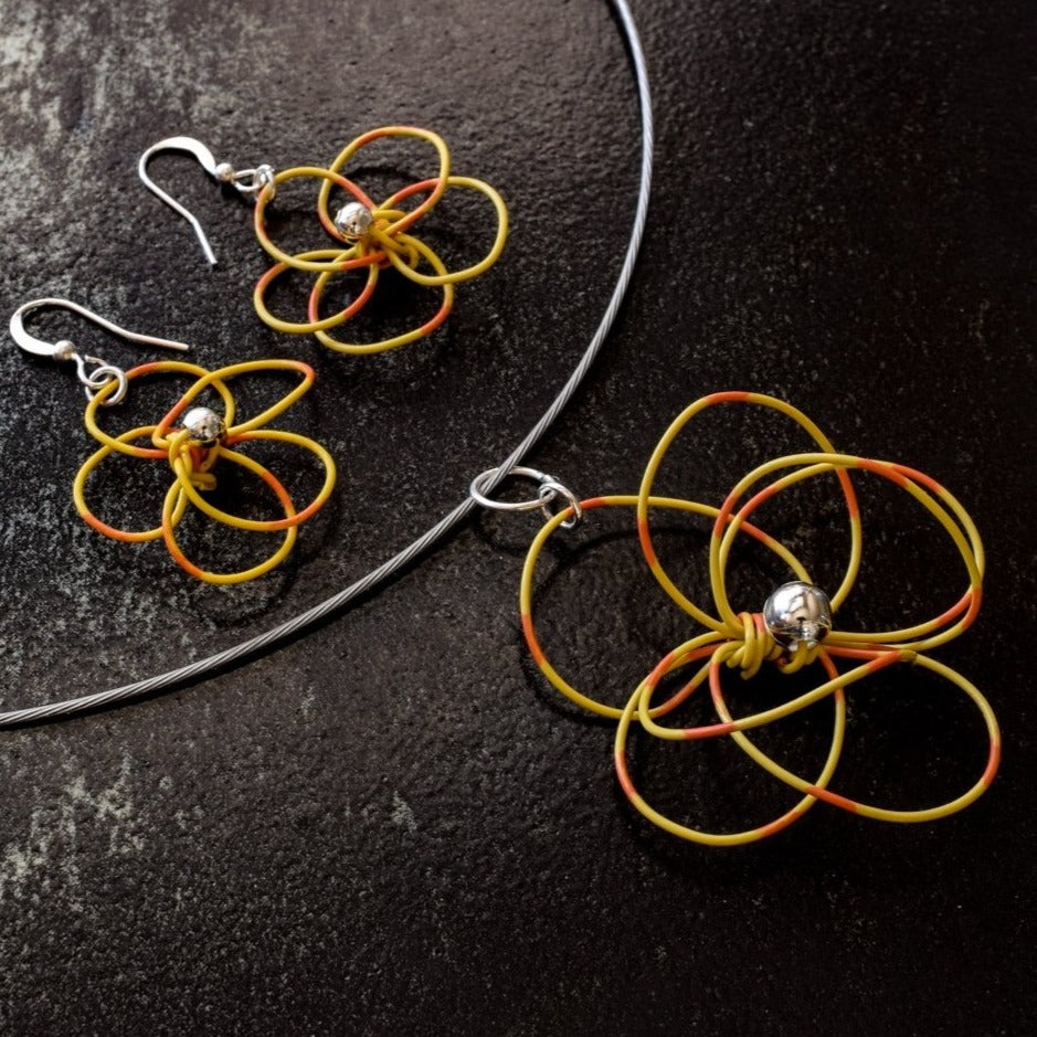 Blooms, Summer Flowers Yellow and Orange Pansy Dangle Earrings