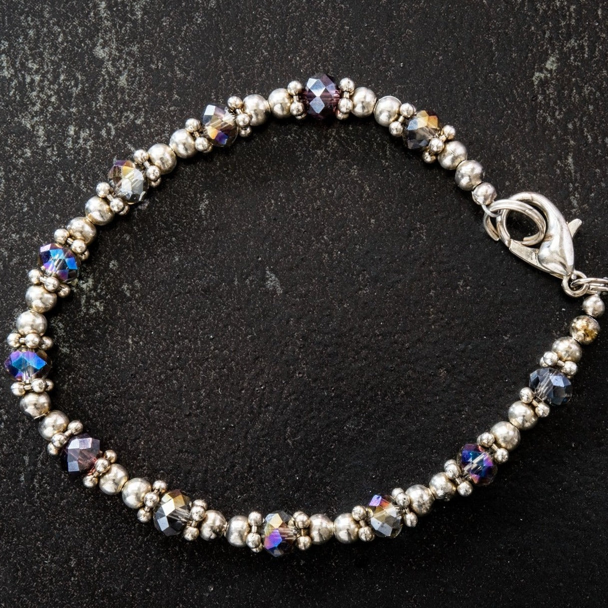 Expressions in Blue, Bracelet with Delicate Faceted Crystals, and Small Silver Beads