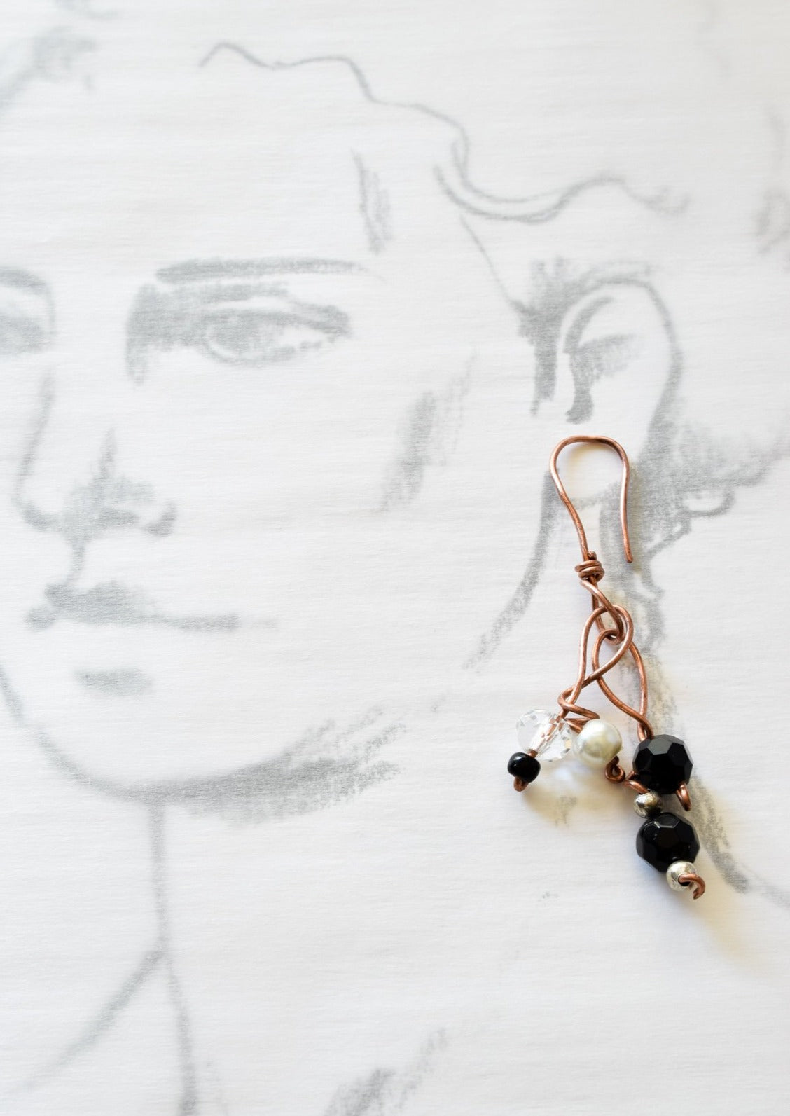 Branches, Copper Dangle Earrings with Semi-Precious Stones and Vintage Beads