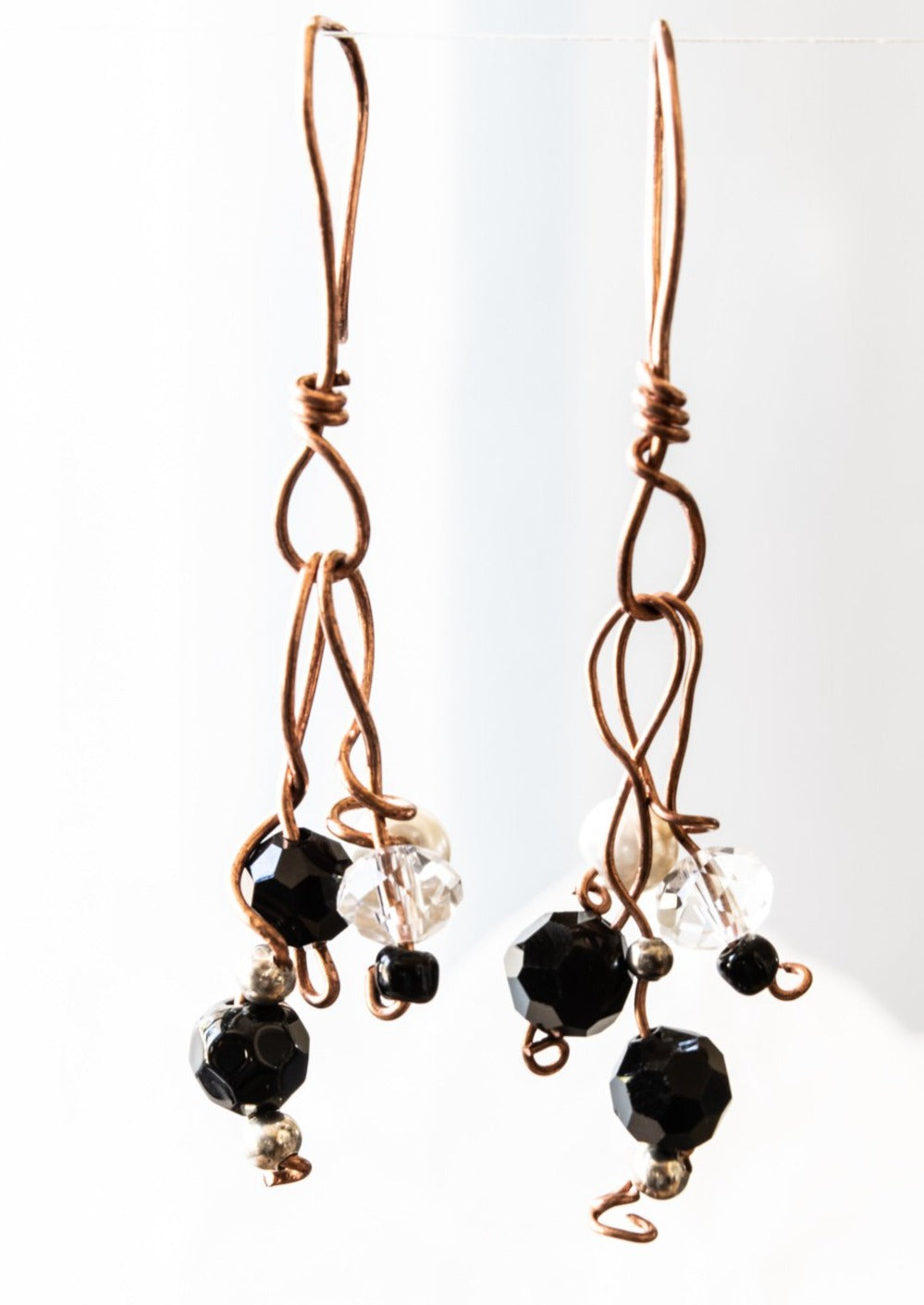 Branches, Copper Dangle Earrings with Semi-Precious Stones and Vintage Beads