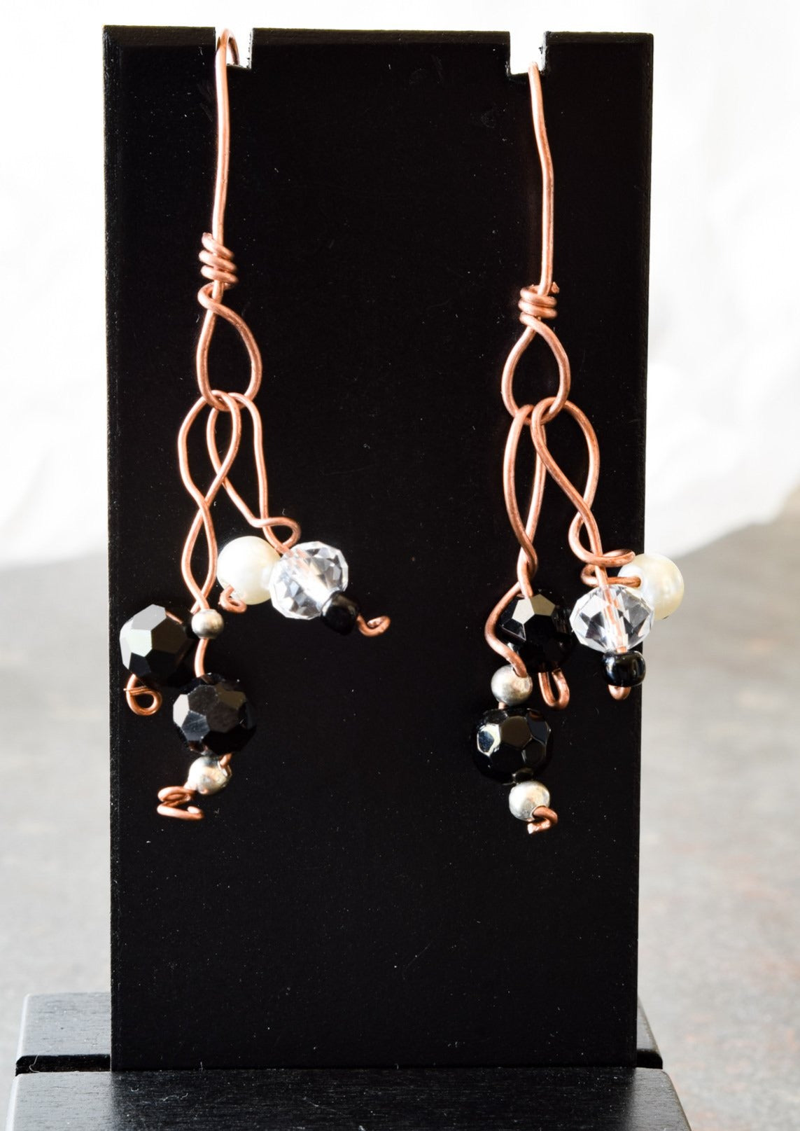 Branches, Copper Dangle Earrings with Semi-Precious Stones and Vintage Beads