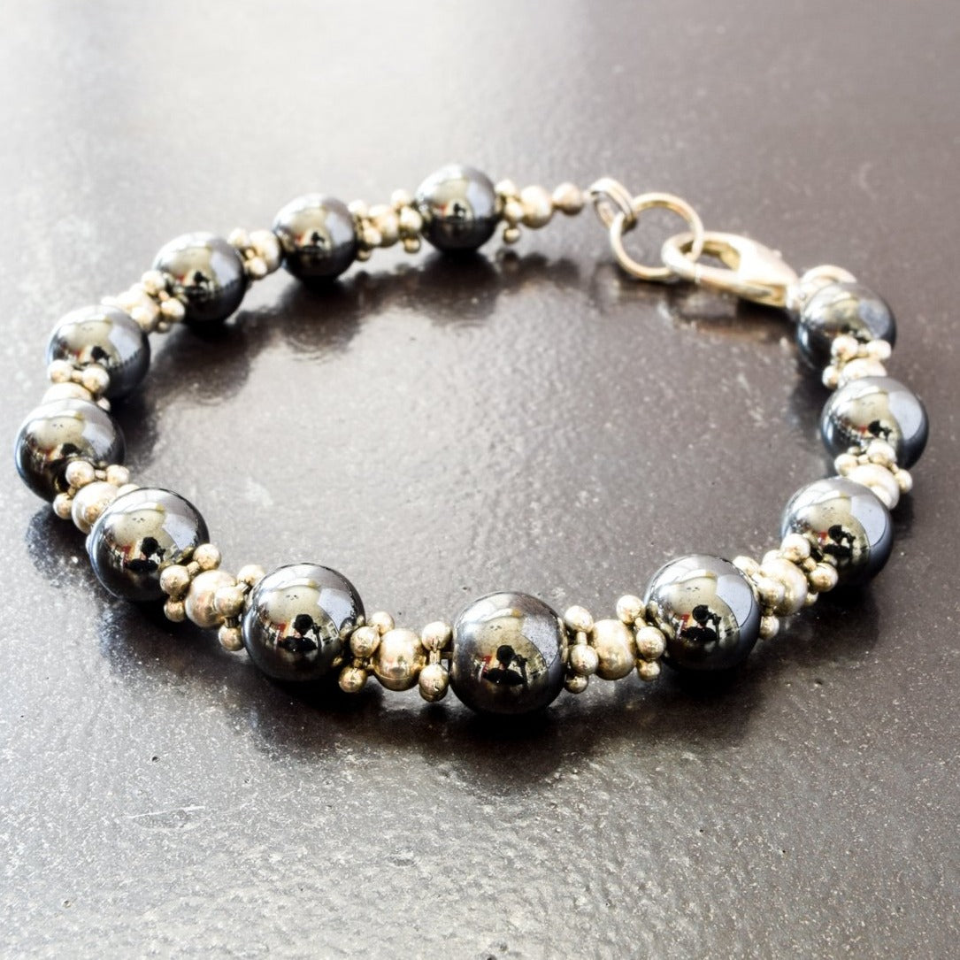 Crystal Bling, Hematite and Silver Bracelet