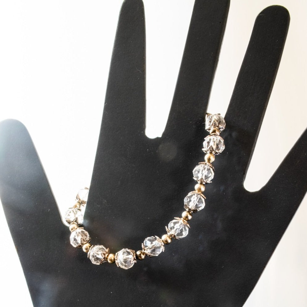 Crystal Bling, Clear, Electroplated, Faceted, Crystal and Silver Bracelet