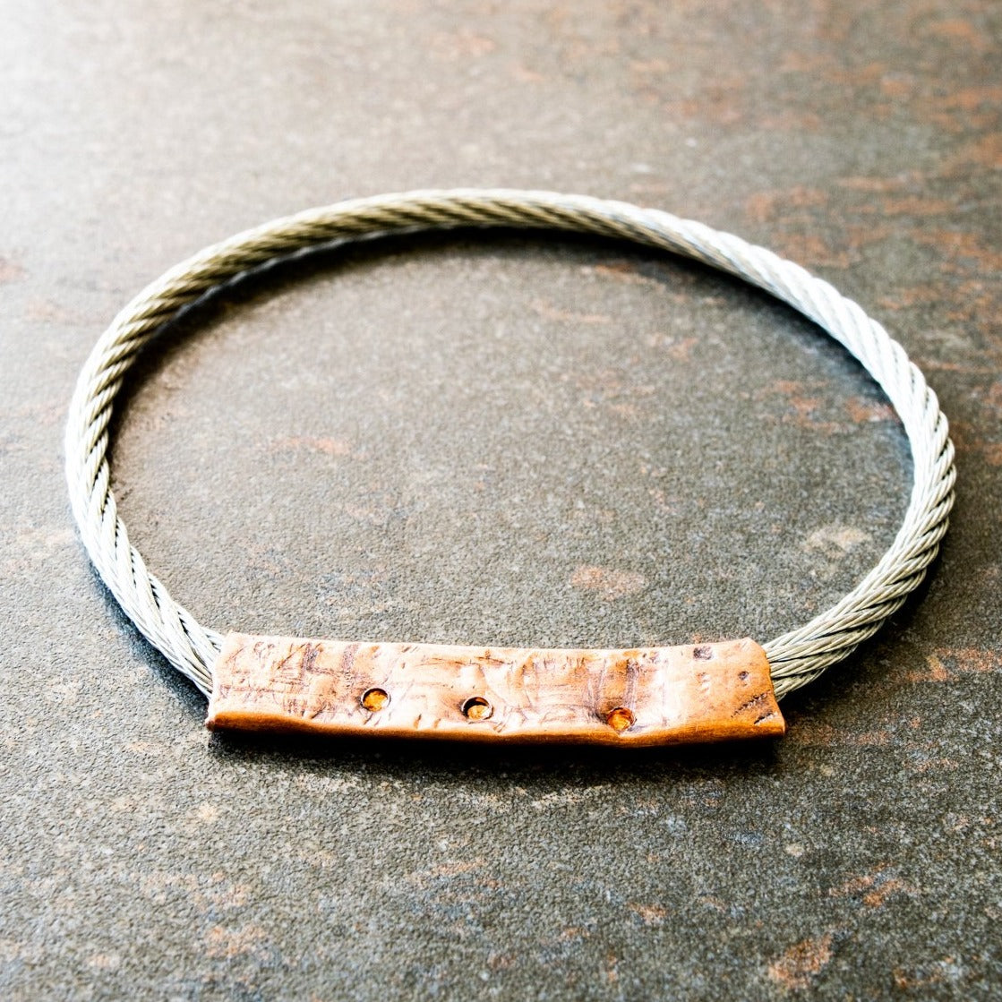 Cable Ties, Twisted Steel Cable Unisex Bracelet with Pounded Copper