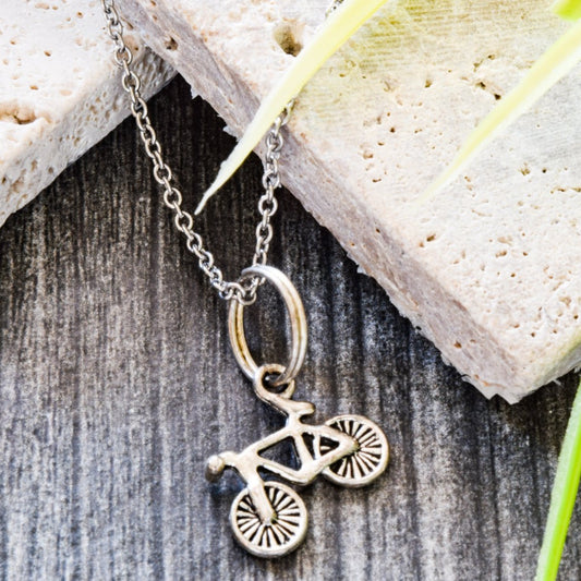 Little Treats, Stainless Steel Chain Necklace with a Little Silver Bicycle