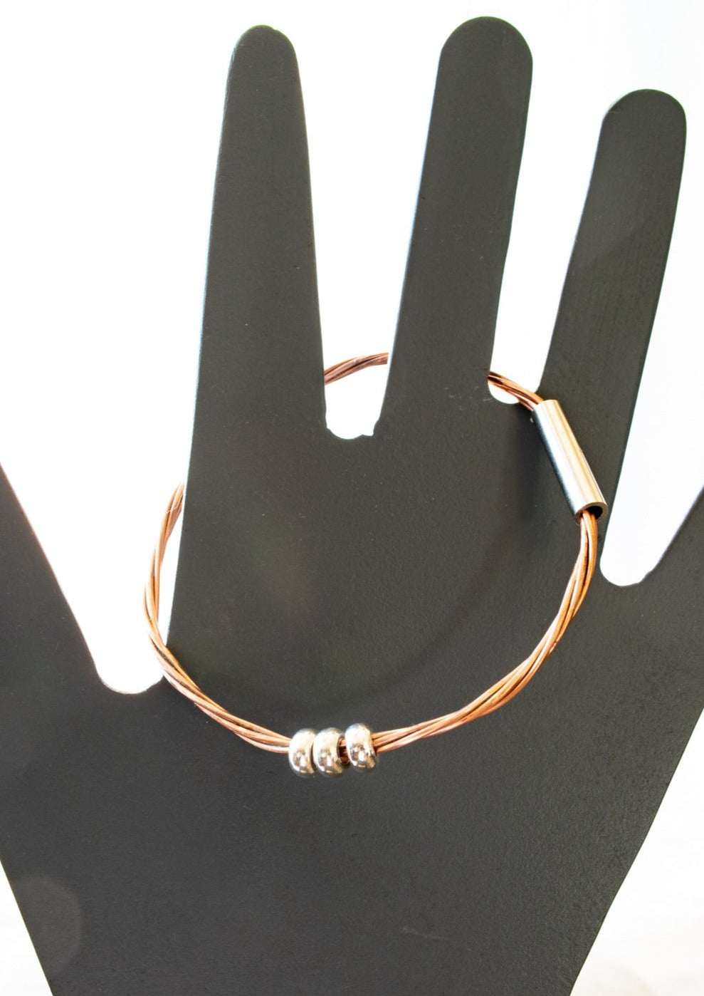 Cable Ties, Copper Twist Bracelet with three Steel Beads and Tube