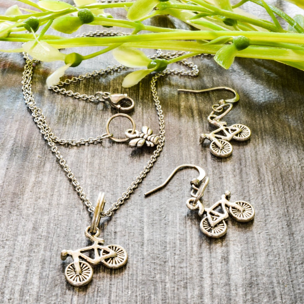 Little Treats, Silver Dangle Earrings with Bicycles