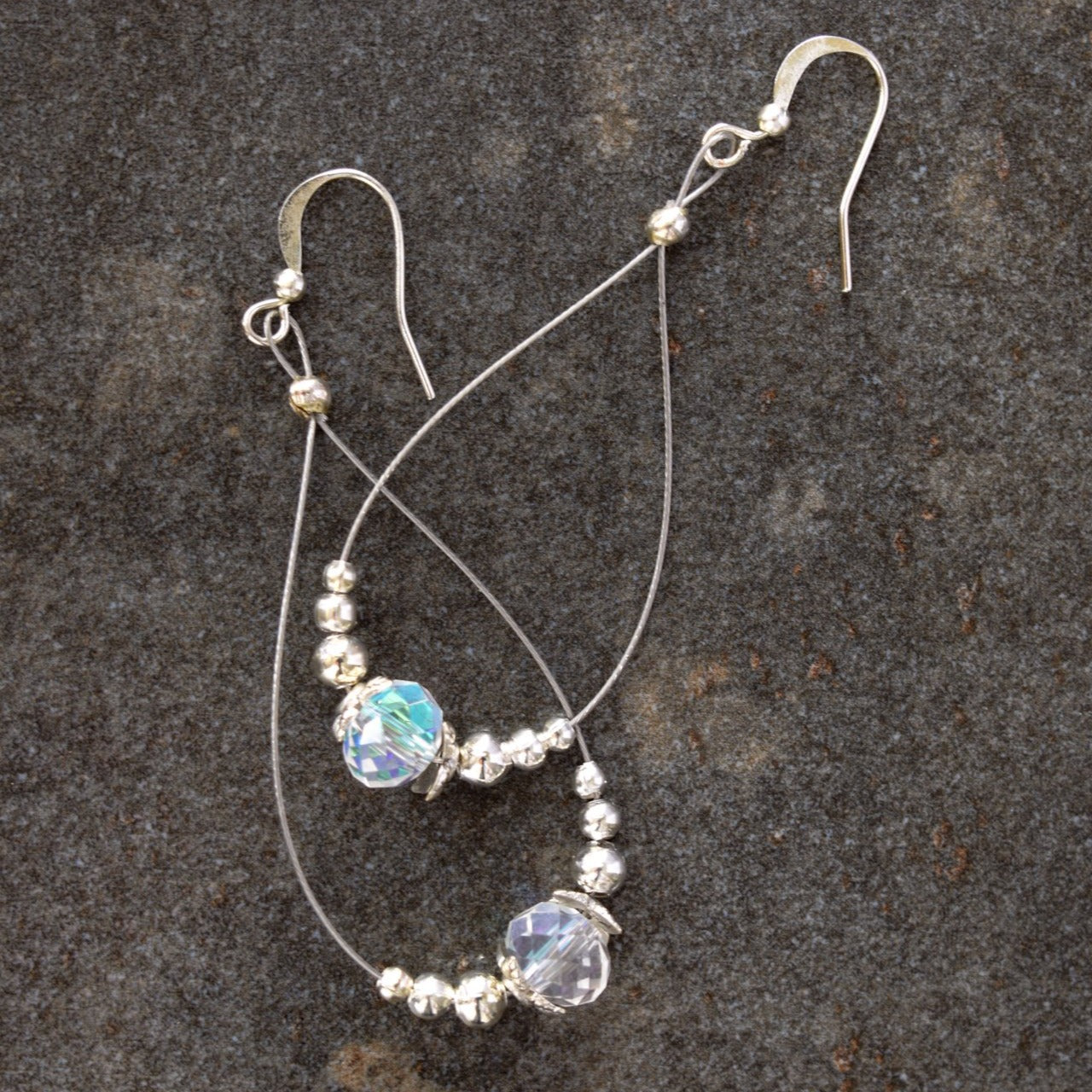 Basics, Steel Wire Teardrop and Faceted Crystal Earrings