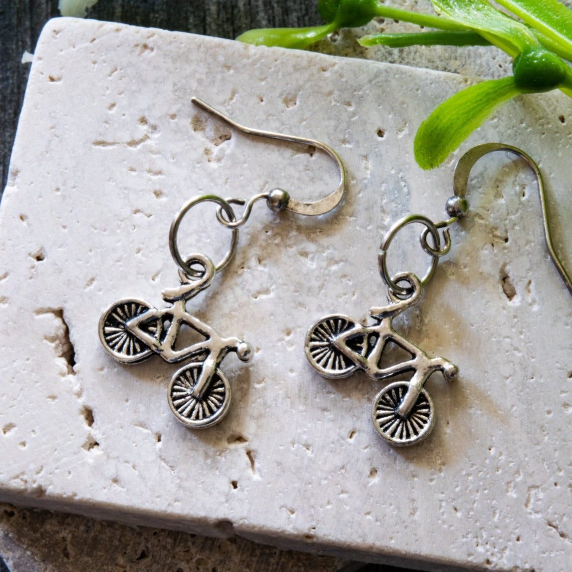 Little Treats, Silver Dangle Earrings with Bicycles