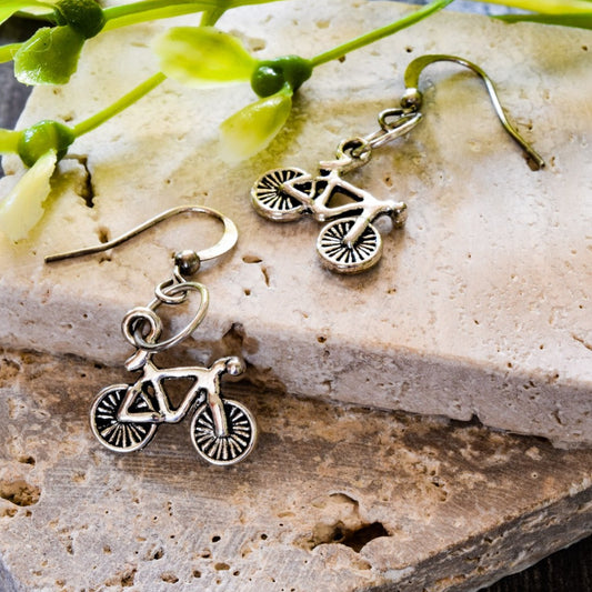 Little Treats, Silver Dangle Earrings with Bicycles