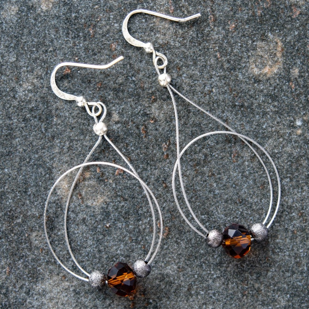 Basics, Loop-de-Loop Dangle Earrings with an Amber Crystal