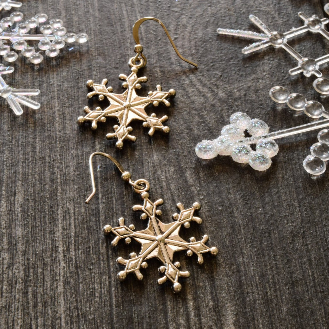 Holidays, Let It Snow - Dangle Earrings with Large Silver Snowflakes