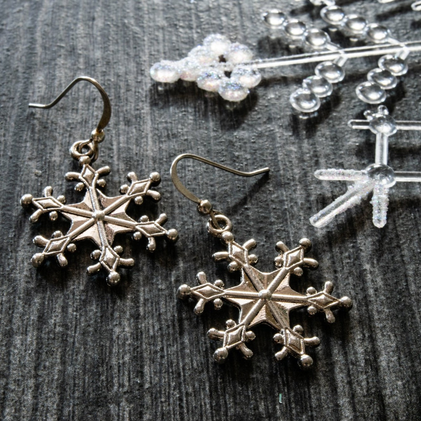 Holidays, Let It Snow - Dangle Earrings with Large Silver Snowflakes