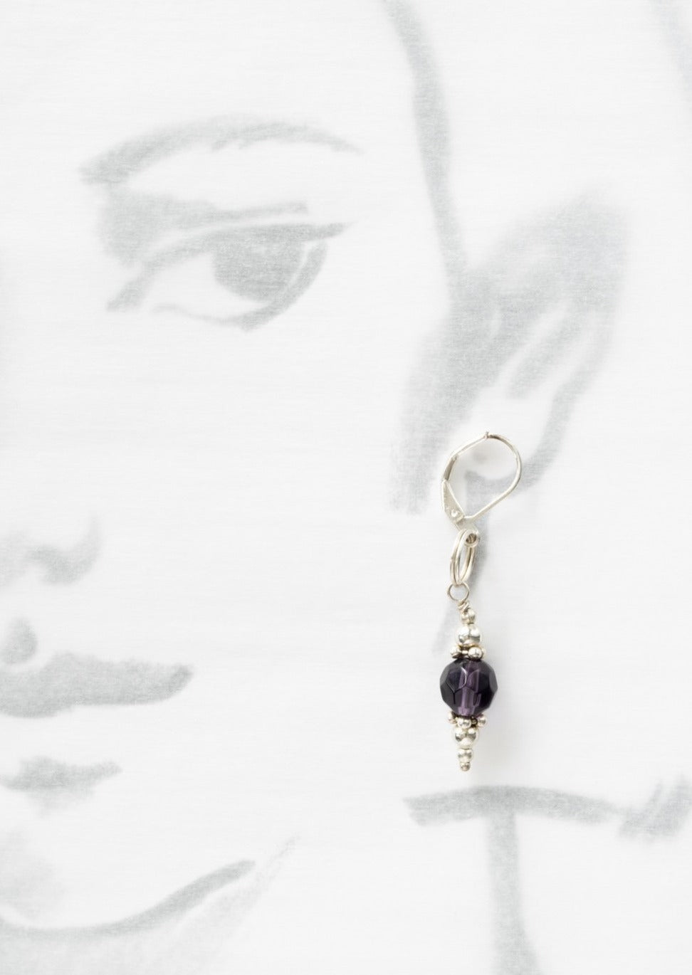 Basics, Dangle Earrings with Amethyst Crystal Dangles on Lever-Back Hoops